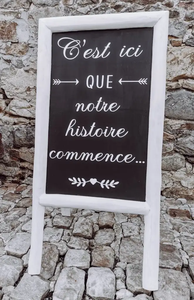 Chevalet Bois Blanc « C’est ici que notre histoire commence »